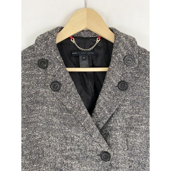 Marc by Marc Jacobs Size 8 Black & White Tweed Double-Breasted Cropped Jacket - Picture 4 of 10